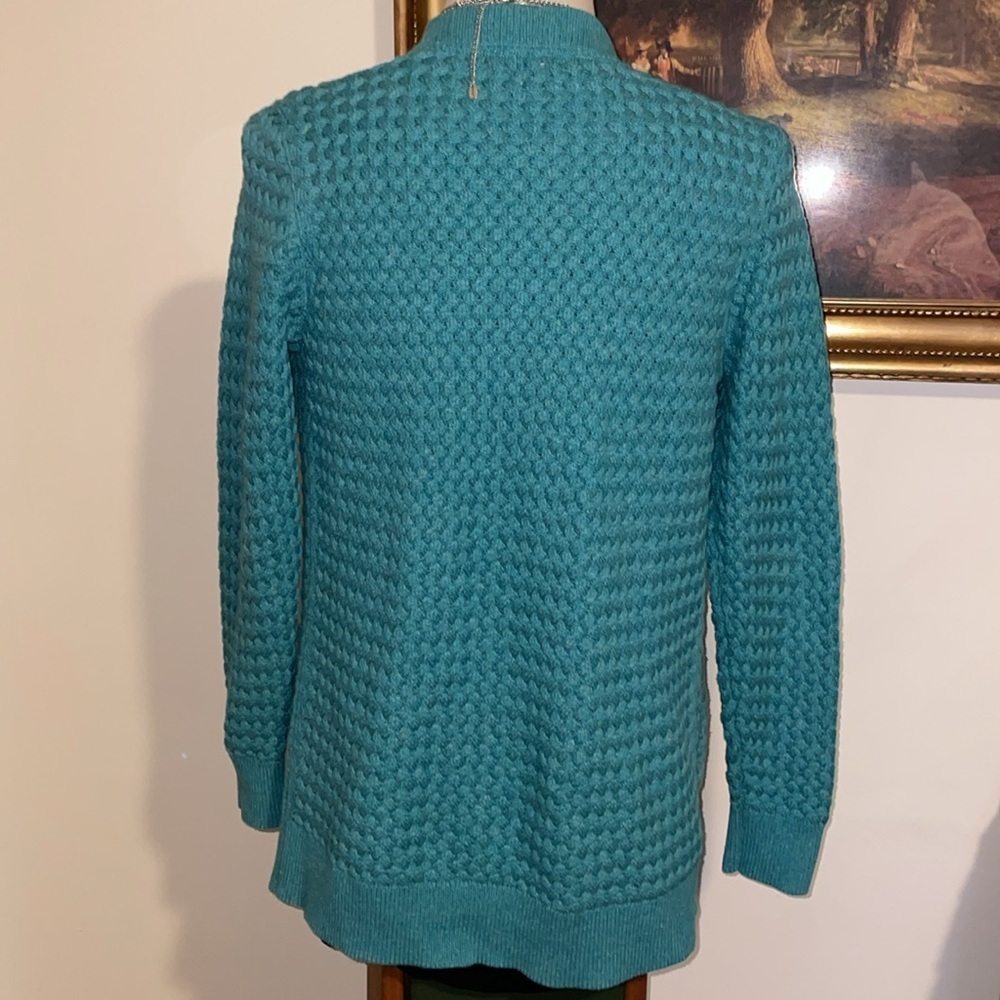 L.L. Bean Open Front Teal Waterfall Sweater. 2 front pockets. Size M. Cotton - Picture 3 of 9